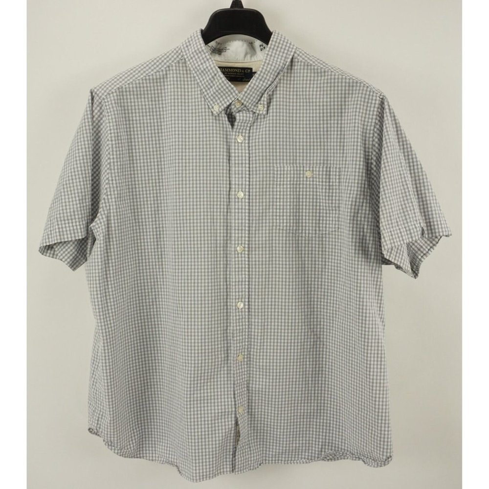Hammond & Co Patrick Grant Men's 2XL Short Sleeve Gray Gingham Button Down Shirt